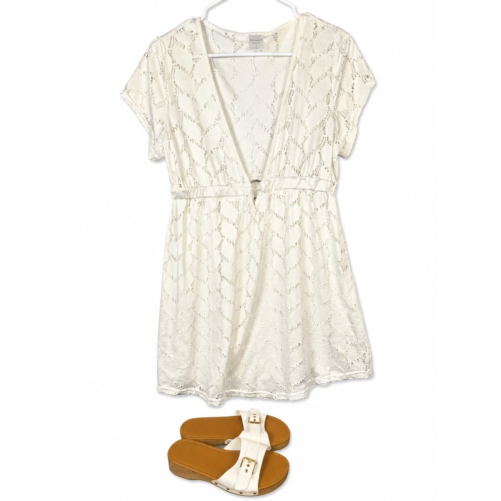 Water to Coast White Cover Up Dress Small + Universal Thread White Buckle Shoes